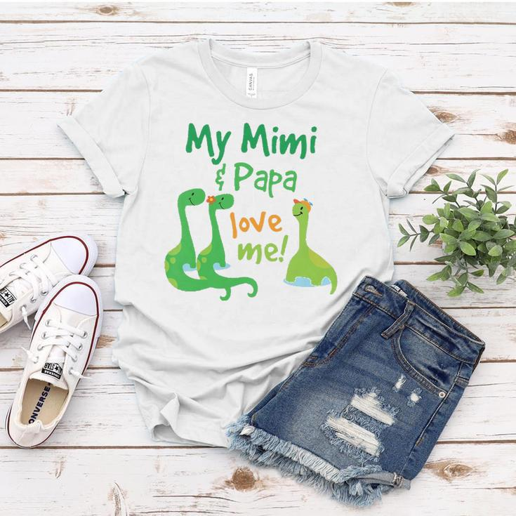 Kids My Mimi And Papa Love Me Dinosaur Grandson Women T-shirt Unique Gifts