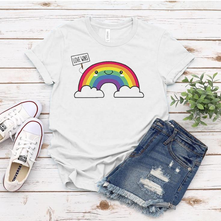 Love Wins Lgbt Kawaii Cute Anime Rainbow Flag Pocket Design Women T-shirt Unique Gifts