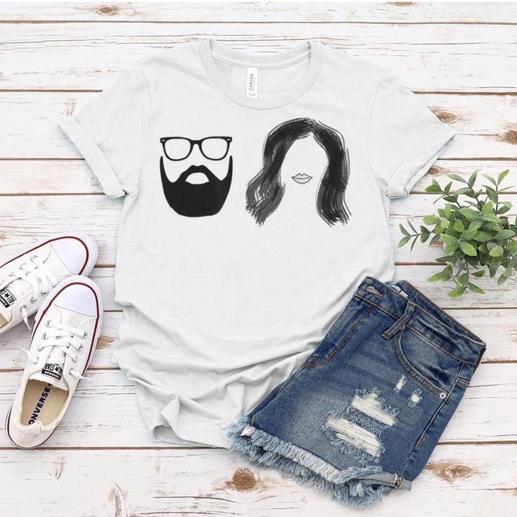 Man With Beard And Glasses With Woman Wavy Hair Women T-shirt Funny Gifts