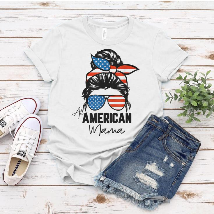 Messy Bun Patriotic | All American Mama 4Th Of July Women T-shirt Funny Gifts