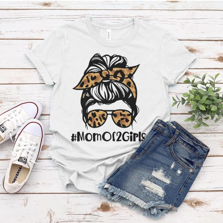 Mom Of 2 Girls Mothers Day Daughter Mom Life Messy Bun Women T-shirt Unique Gifts
