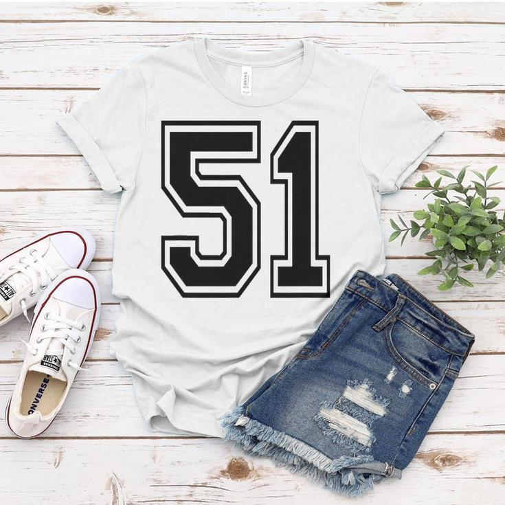 Number 51 College Sports Team Style In Black 2 Sided Women T-shirt Personalized Gifts