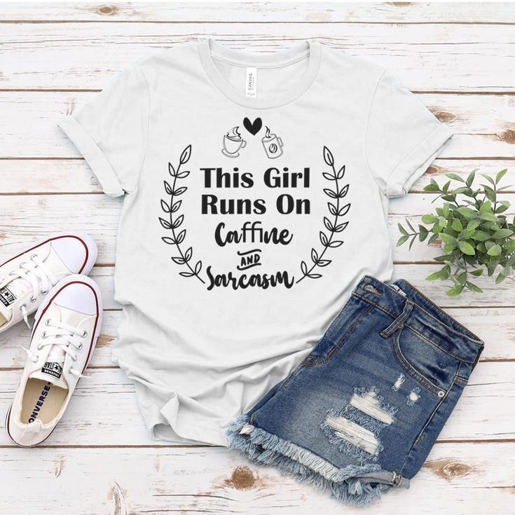 Official This Girl Runs On Caffeine And Sarcasm Women T-shirt Funny Gifts