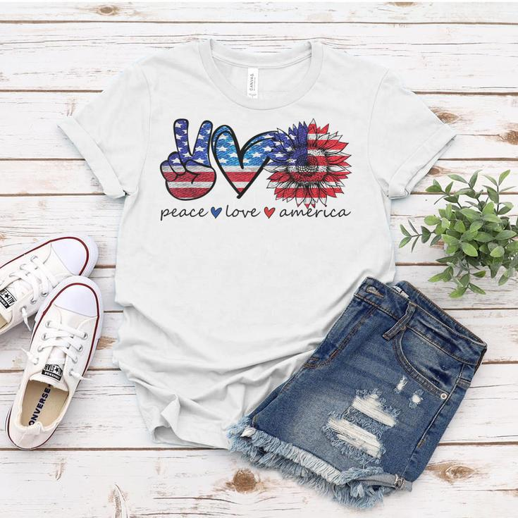 Peace Love America Flag Sunflower 4Th Of July Memorial Day Women T-shirt Funny Gifts