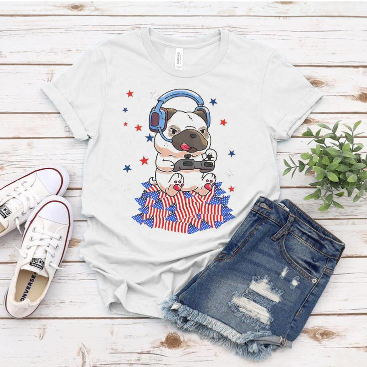 Pug Game Puppy Controller 4Th Of July Boys Kids Video Gamer Women T-shirt Unique Gifts