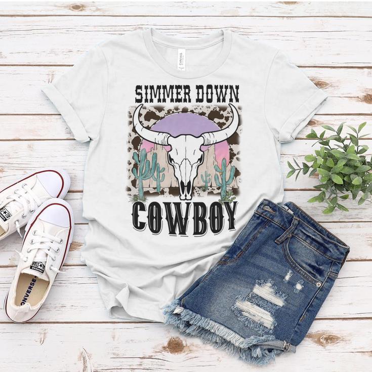 Simmer Down Cowboy Western Style Gift Women T-shirt Funny Gifts