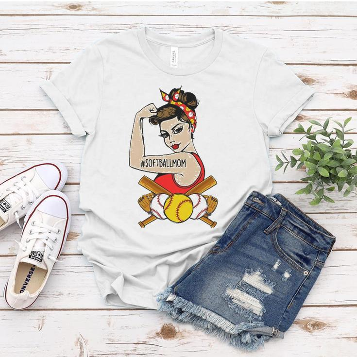 Softball Mom The Riveter Strong Woman Baseball Mothers Day Women T-shirt Unique Gifts