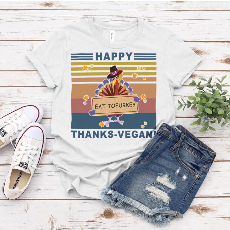 Turkey Happy Thanks Vegan Turkey Vintage Retro Women T-shirt Funny Gifts