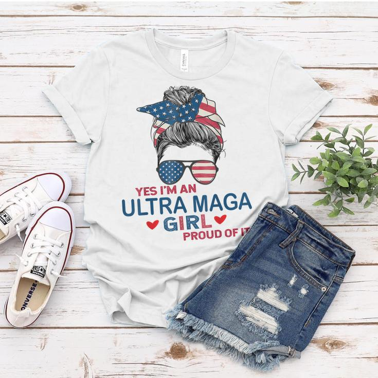 Yes Im An Ultra Maga Girl Proud Of It Usa Flag Messy Bun Women T-shirt Unique Gifts