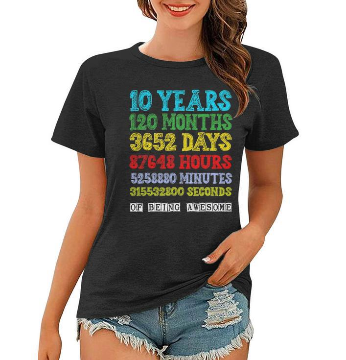 10 Years Of Being Awesome Happy 10Th Birthday Ten Countdown Women T-shirt