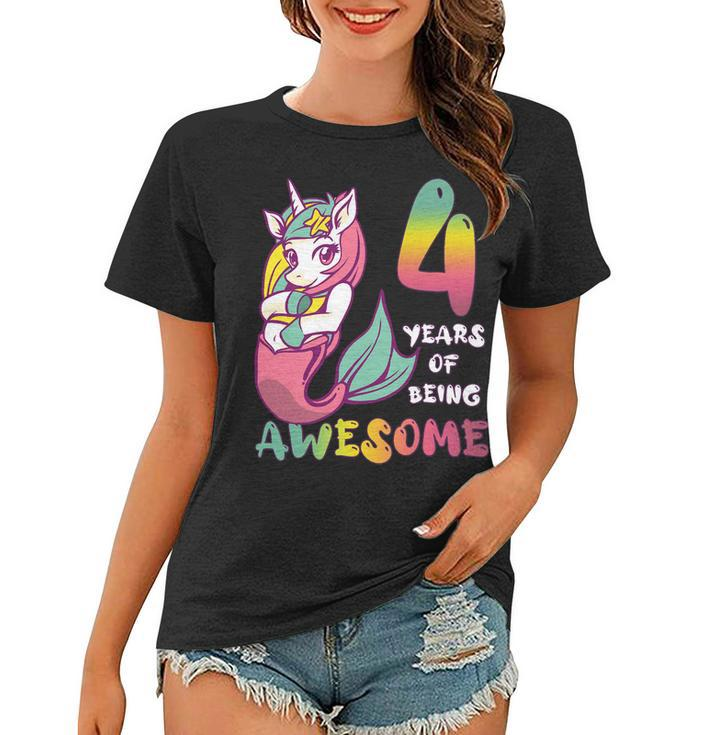 4 Years Old Girl Mermaid Unicorn 4Th Birthday Unicorn Party T-Shirt Women T-shirt