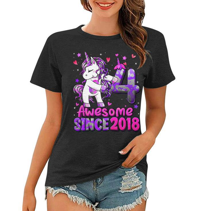 4 Years Old Unicorn Flossing 4Th Birthday Girl Unicorn Party T-Shirt Women T-shirt