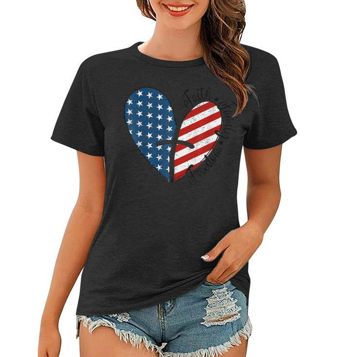 4Th Of July Faith Family Freedom American Flag Patriotic  Women T-shirt