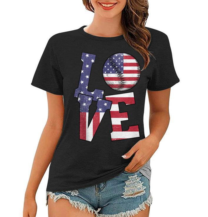 4Th Of July Love Baseball Patriotic Usa Flag For Dad Mom  Women T-shirt