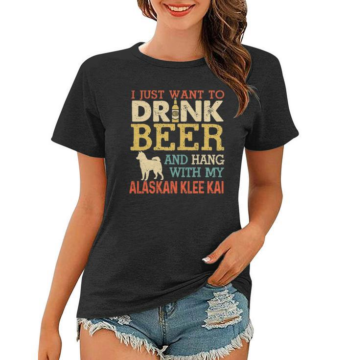 Alaskan Klee Kai Dad Drink Beer Hang With Dog Funny Vintage Women T-shirt