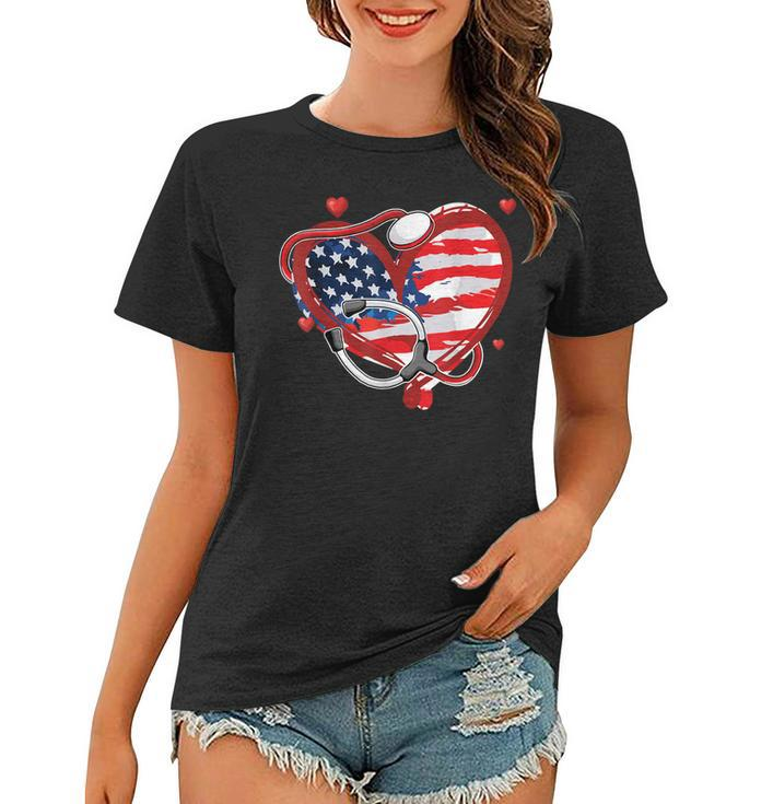 All American Nurse 4Th Of July Patriotic Usa Flag Nursing  Women T-shirt