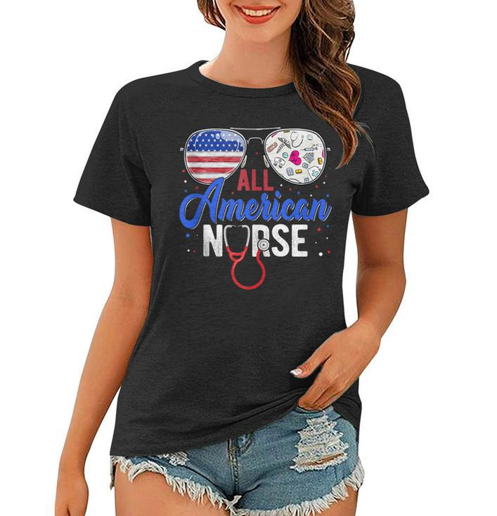 All American Nurse Scrub Heart Stethoscope 4Th Of July Nurse  Women T-shirt