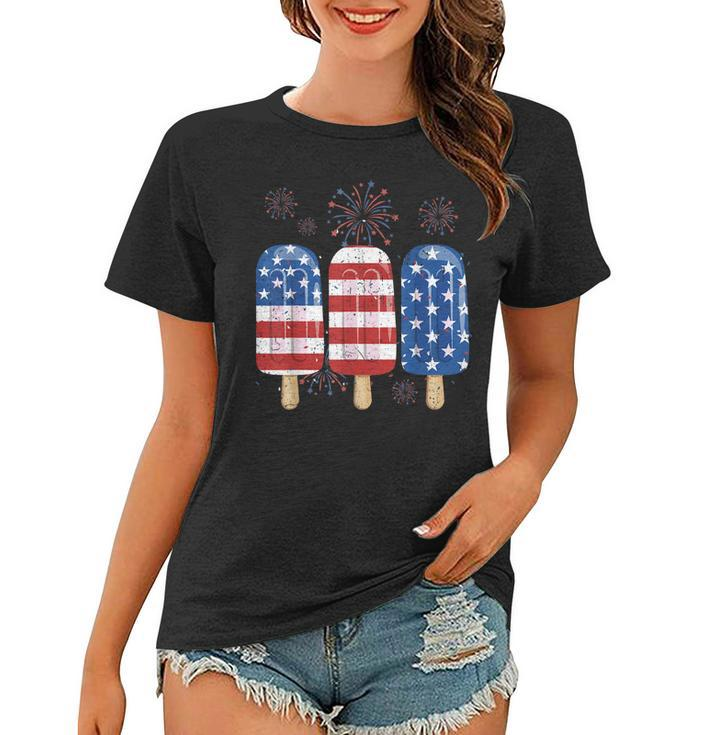 America 4Th Of July Popsicle Ice Cream Us Flag Patriotic  Women T-shirt