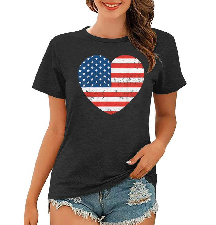 American Flag Heart 4Th Of July Usa Patriotic  V2 Women T-shirt
