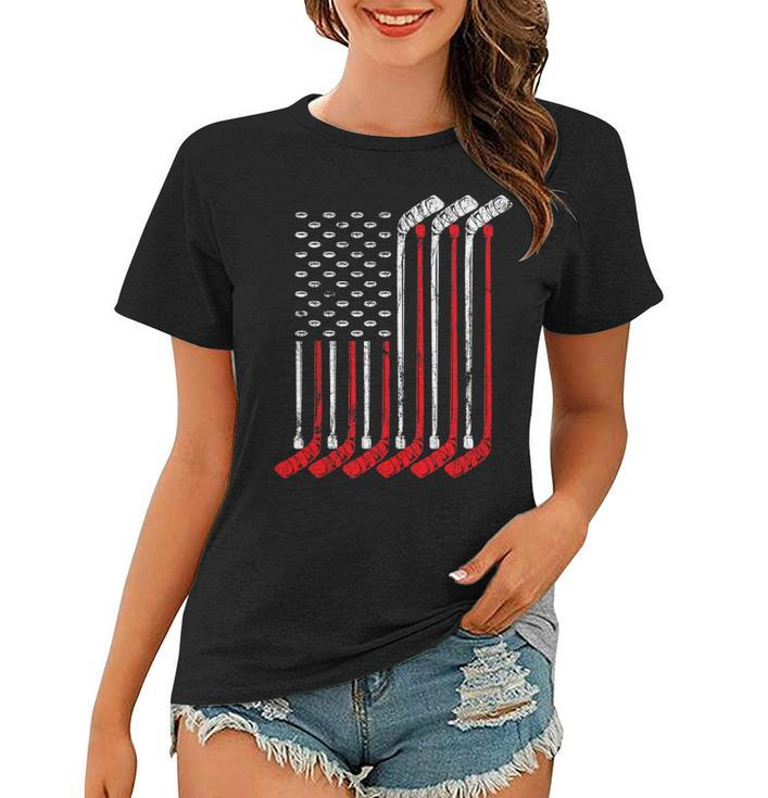 American Flag Vintage Retro Ice Hockey Gift Sports Patriot Women T-shirt