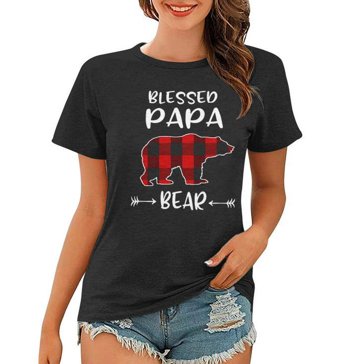 Blessed Papa Bear Buffalo Plaid Bear  For Papa Women T-shirt