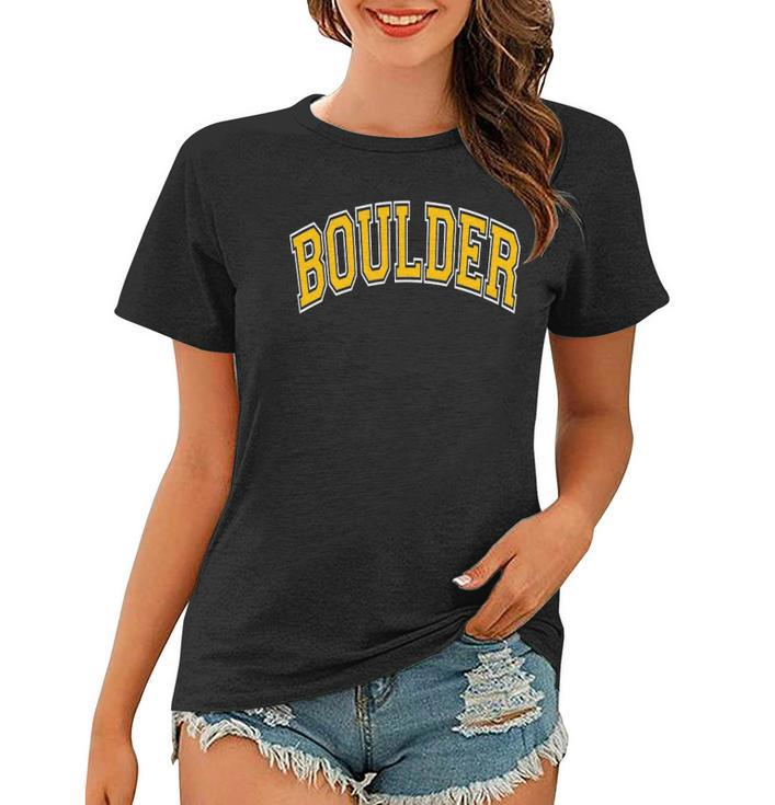 Boulder Colorado Co Varsity Style Amber Text Women T-shirt