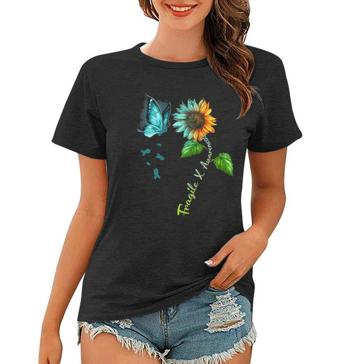 Butterfly Sunflower Fragile X Awareness Syndrome Women T-shirt