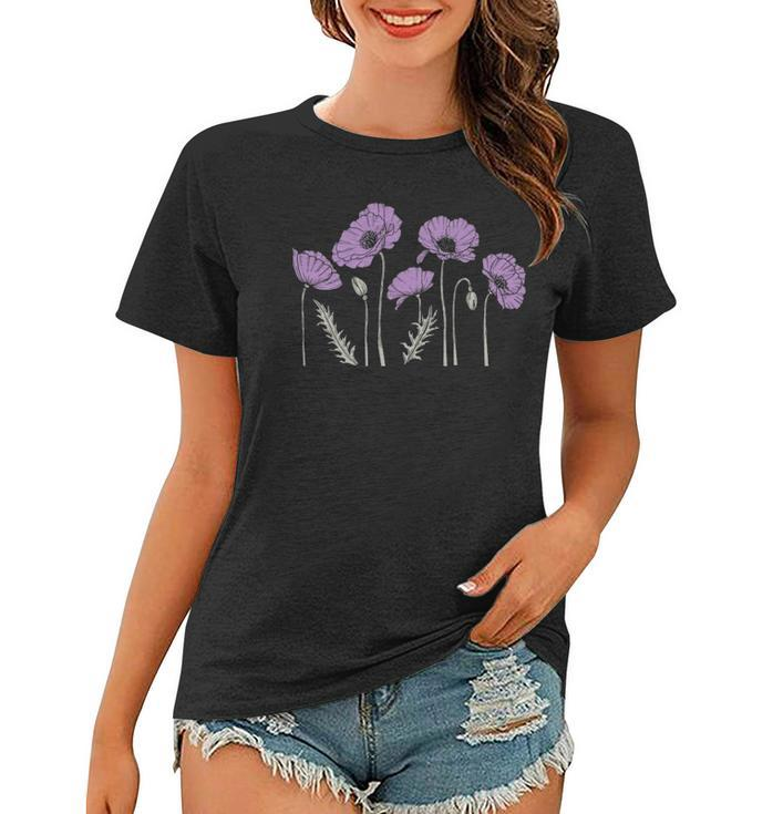 Casual Purple Poppy Flowers Graphic  For Women Women T-shirt