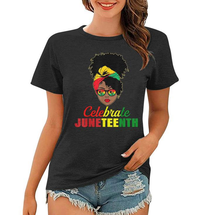 Celebrate Juneteenth Messy Bun Black Women Melanin Pride   Women T-shirt