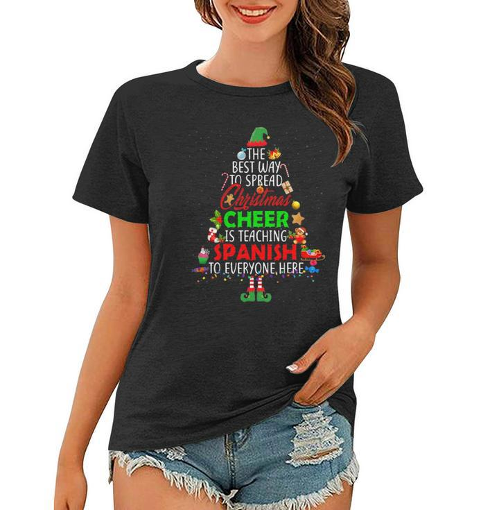 Christmas Cheer Is Teaching Spanish Santa Elf Teacher Group Women T-shirt
