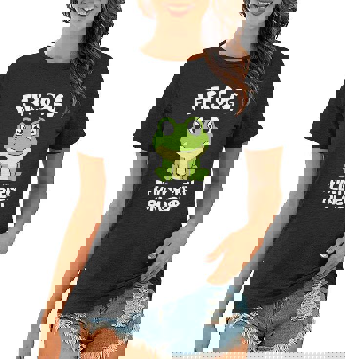 Cute Frog Fully Rely On God Christian Frog  Women T-shirt