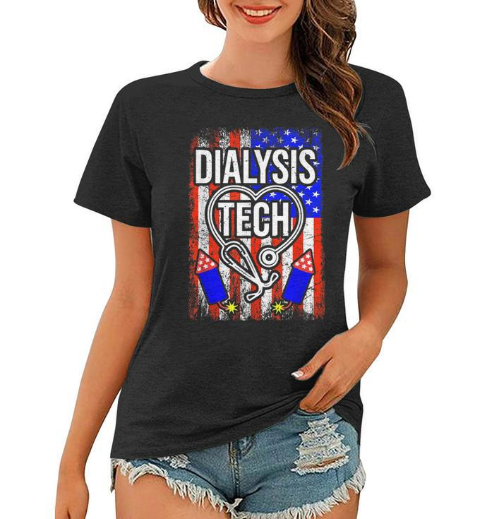 Dialysis Tech 4Th Of July American Flag Stethoscope Sparkler  Women T-shirt