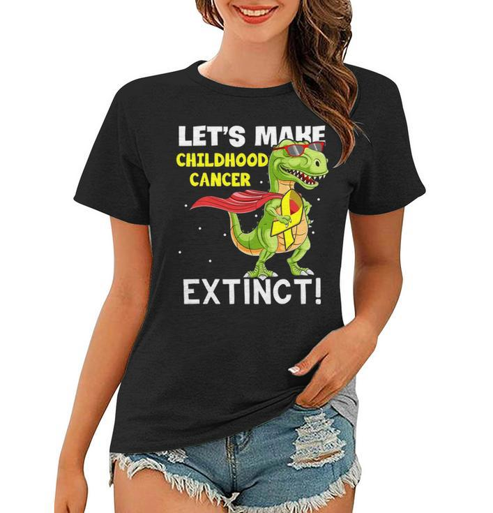 Dinosaur Yellow Ribbon Childhood Cancer Awareness Women T-shirt