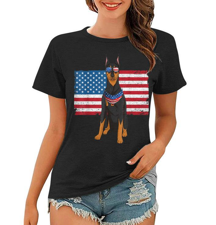 Doberman Dad & Mom American Flag 4Th Of July Usa Funny Dog  Women T-shirt
