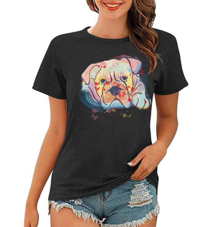 English Bulldog Abstract Watercolor Graphic Design  Women T-shirt