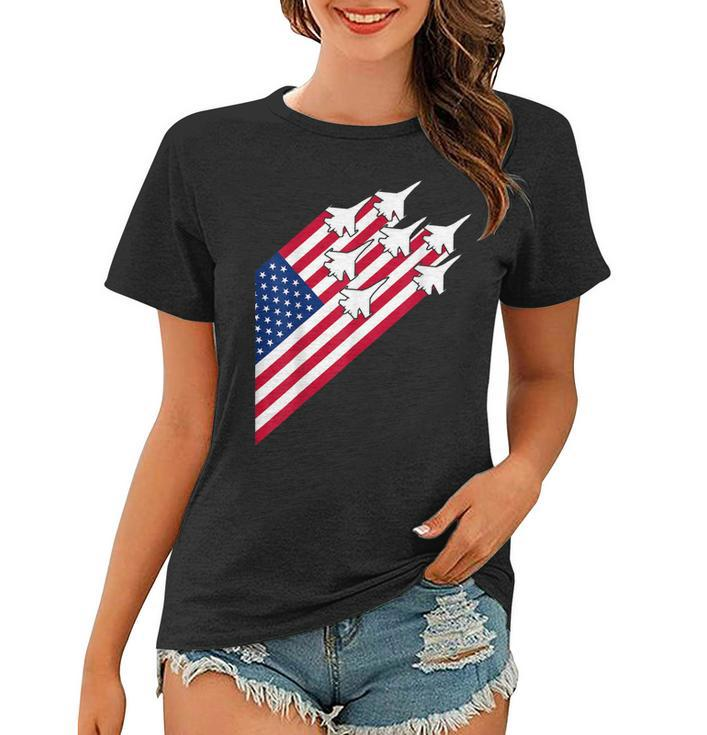 Fighter Jets Usa Flag 4Th Of July Fighter Jet Flag  Women T-shirt