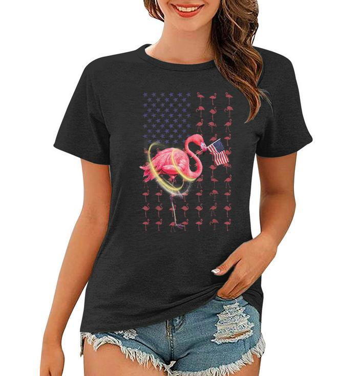 Flamingo American Usa Flag 4Th Of July Funny Patriotic   Women T-shirt
