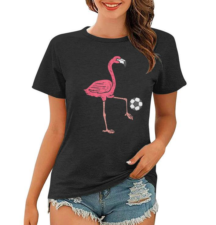 Flamingo Playing Soccer Football Player Men Women Kids Women T-shirt