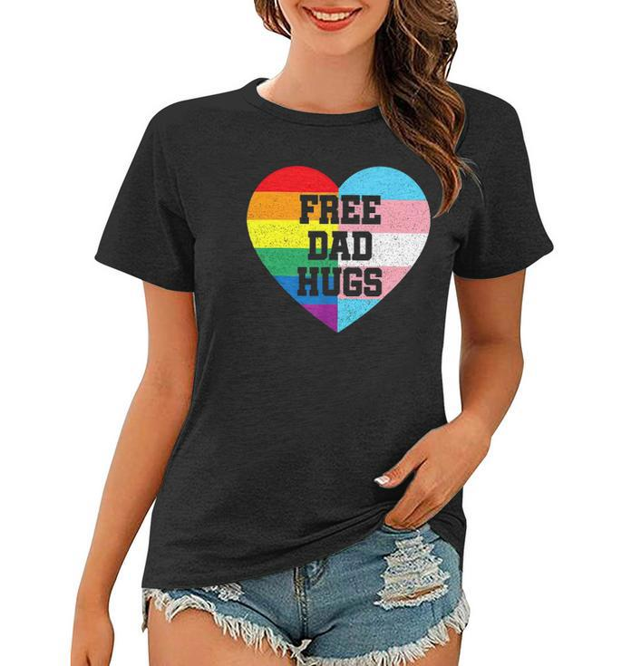 Free Dad Hugs Lgbt Pride Supporter Rainbow Heart For Father Women T-shirt