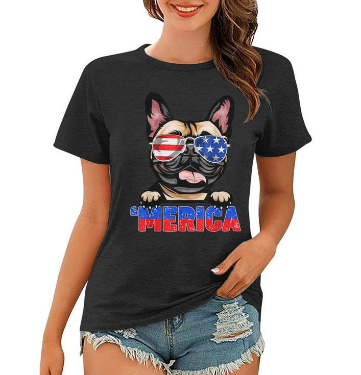 French Bulldog Frenchie Merica Wear Sunglasses 4Th Of July  Women T-shirt