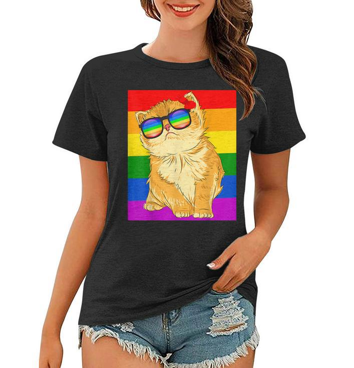 Funny Cat Lgbt Gay Rainbow Pride Flag Boys Men Girls Women  Women T-shirt