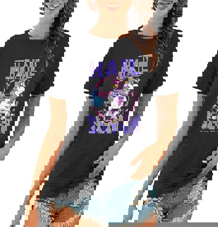 Funny Hail Satan Unicorn Rainbow Satanic Heavy Metal Pun Women T-shirt