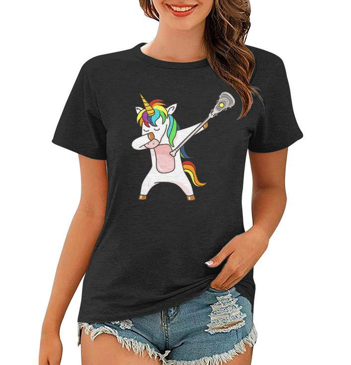Funny Lacrosse Unicorn Dabbing Gift Women T-shirt