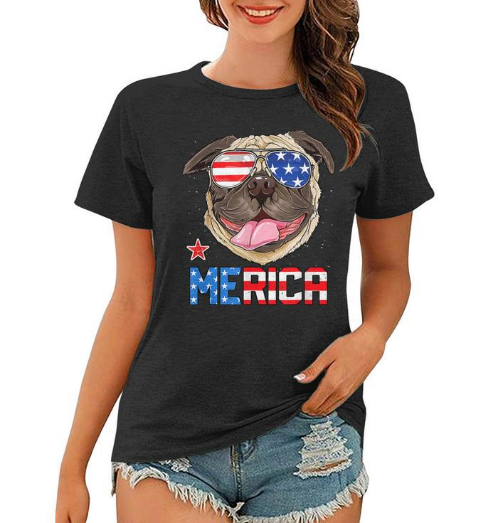 Funny Pug 4Th Of July Merica Mens Womens Kids American Flag  Women T-shirt