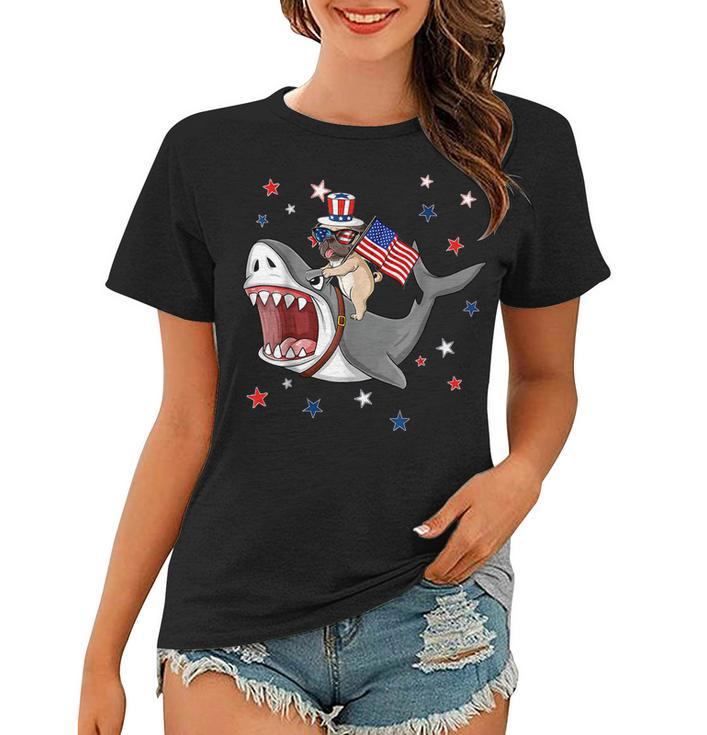 Funny Pug Shark 4Th Of July Dog Mom Dad Puppy Lover  Women T-shirt