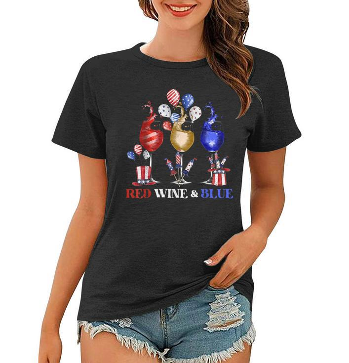 Funny Wine Glasses 4Th Of July Red White And Blue Firework  Women T-shirt