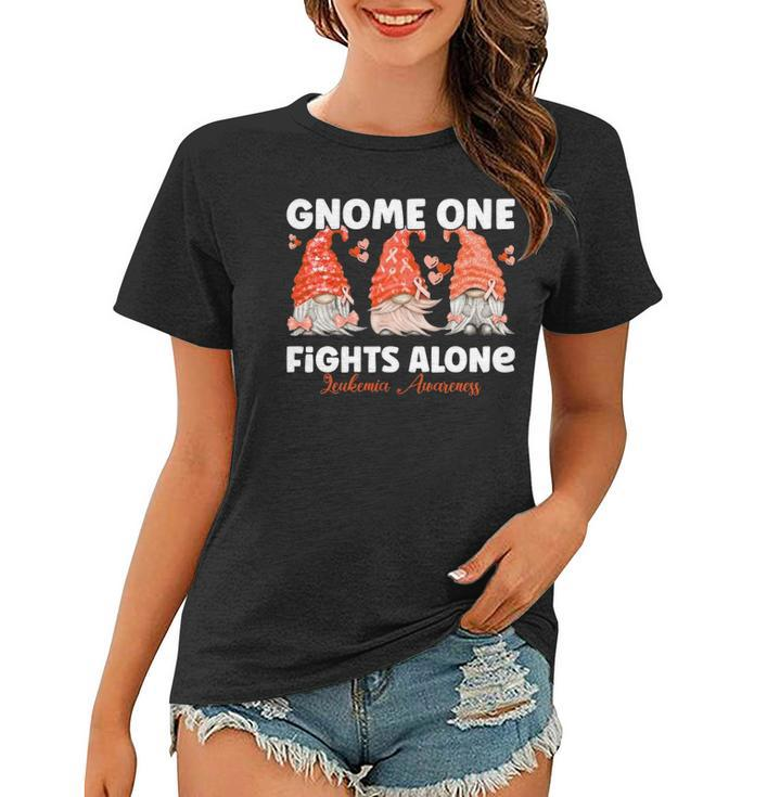 Gnome One Fights Alone Orange Leukemia Awareness Women T-shirt