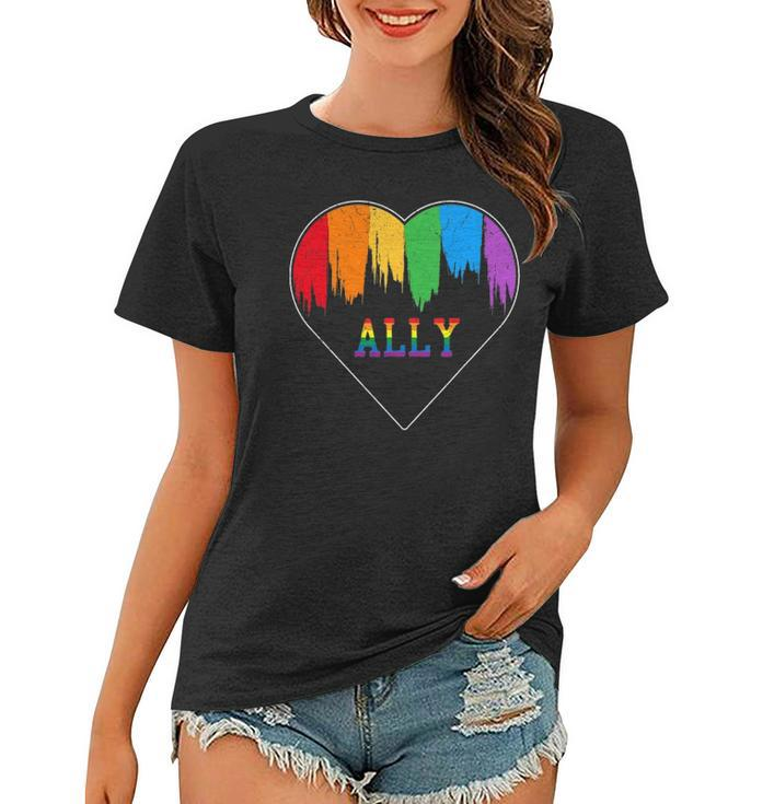 Hearts Lgbt Equality Love Lgbtq Rainbow Flag Gay Pride Ally Women T-shirt