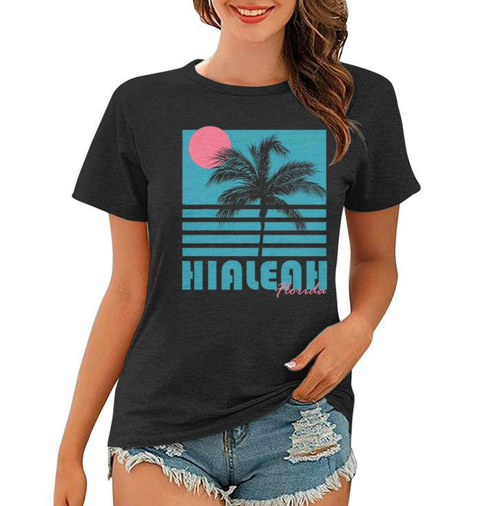 Hialeah Florida Vintage Souvenirs Palm Trees Beach Women T-shirt