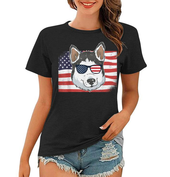 Husky Dad & Mom American Flag 4Th Of July Usa Siberian Husky  Women T-shirt